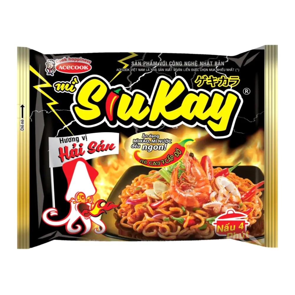 Mì Tôm Hương Vị Hải Sản Cay, SiuKay, Super Spicy Ramen, Seafood Flavour (128g) - ACECOOK